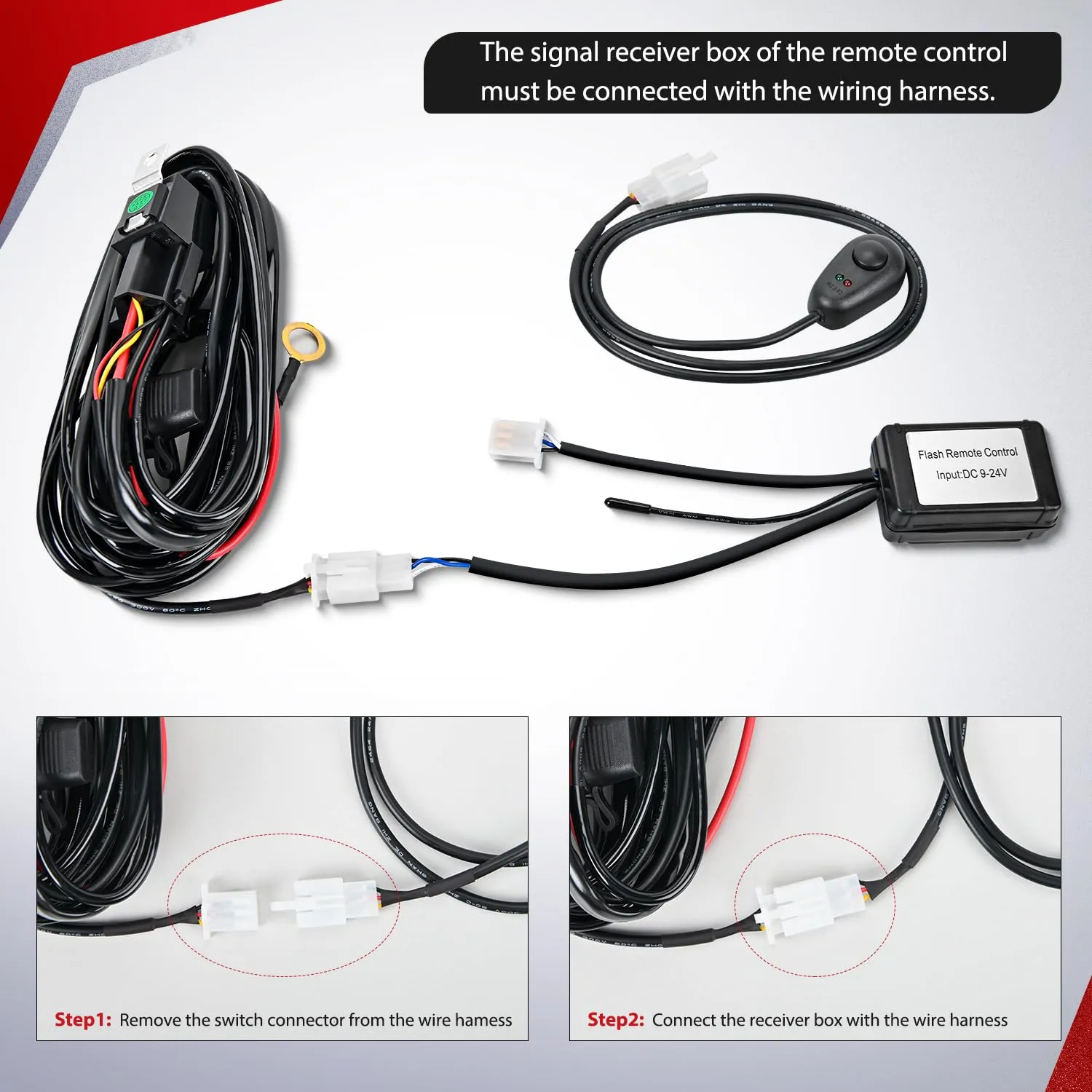 14AWG Wire Harness Kit 1 Lead W/ Remote Controller Switch | 3 Fuses | 4 Spade Connectors