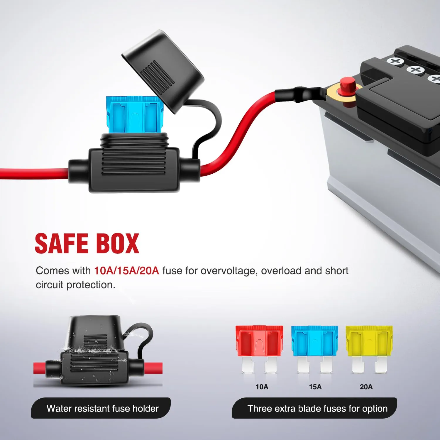14AWG Wire Harness Kit 1 Lead W/ Remote Controller Switch | 3 Fuses | 4 Spade Connectors