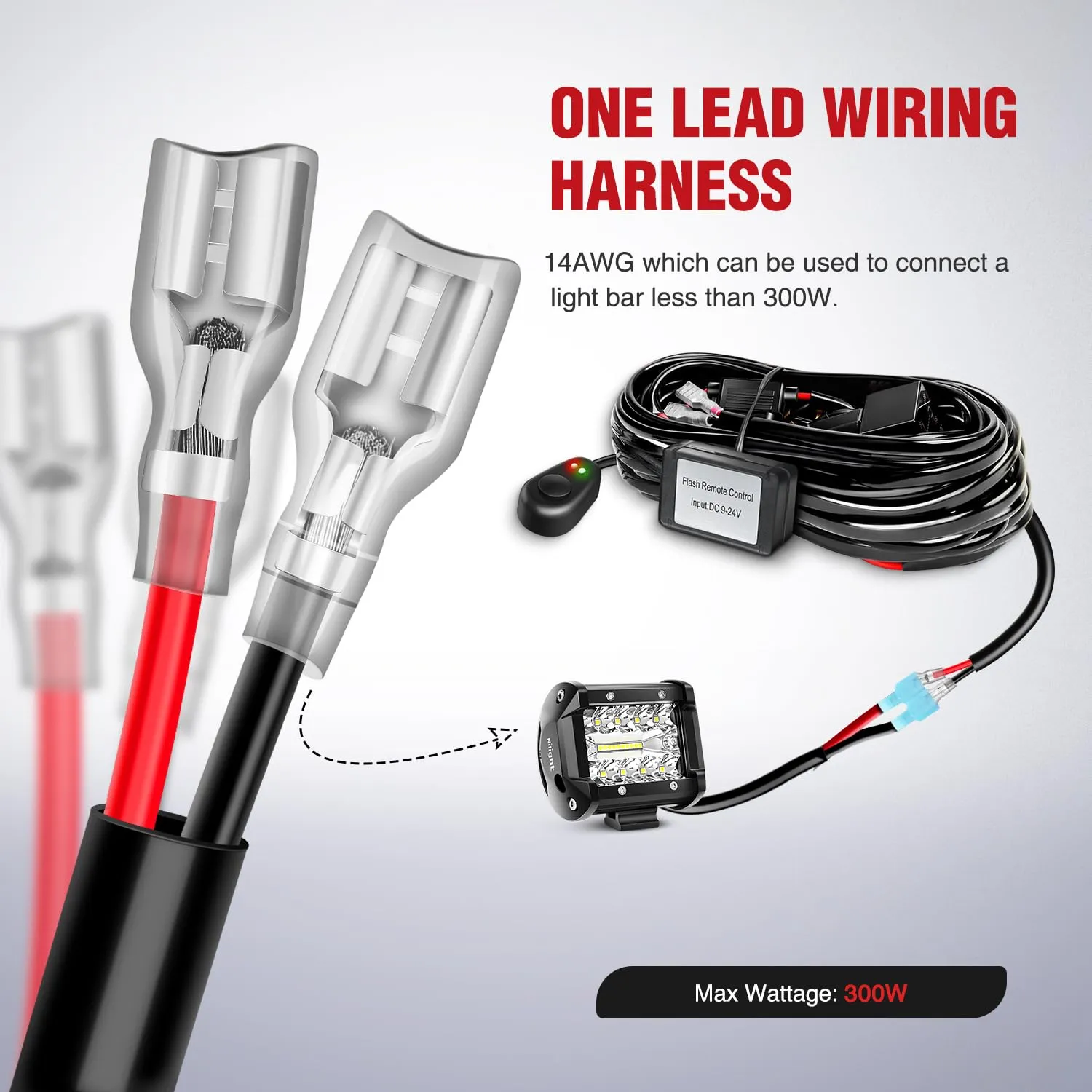 14AWG Wire Harness Kit 1 Lead W/ Remote Controller Switch | 3 Fuses | 4 Spade Connectors