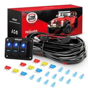 16AWG Wire Harness 6 Leads W/ 3 Gang Rocker Switch | 9 Fuses | 12 Spade Connectors