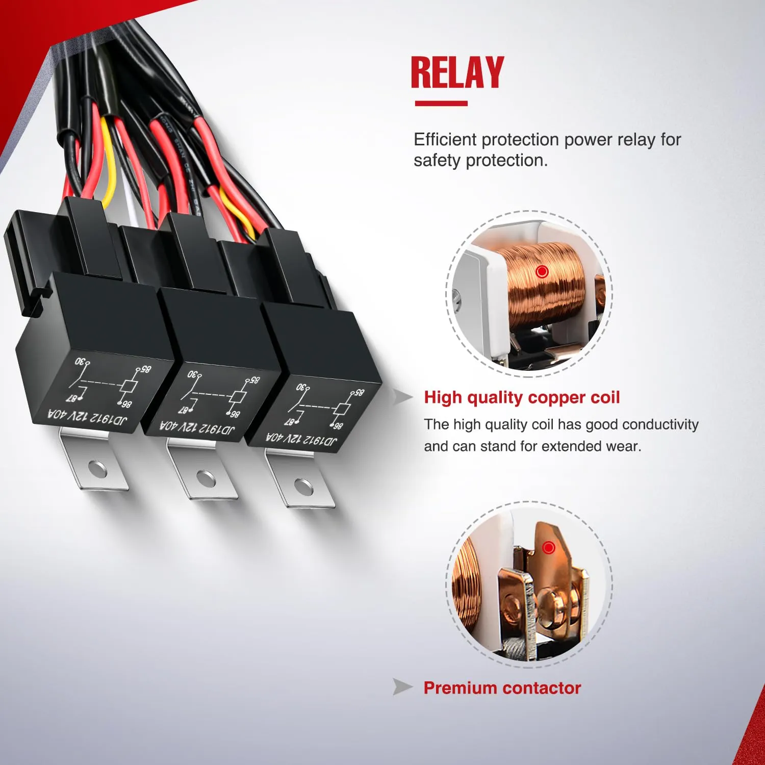 16AWG Wire Harness 6 Leads W/ 3 Gang Rocker Switch | 9 Fuses | 12 Spade Connectors