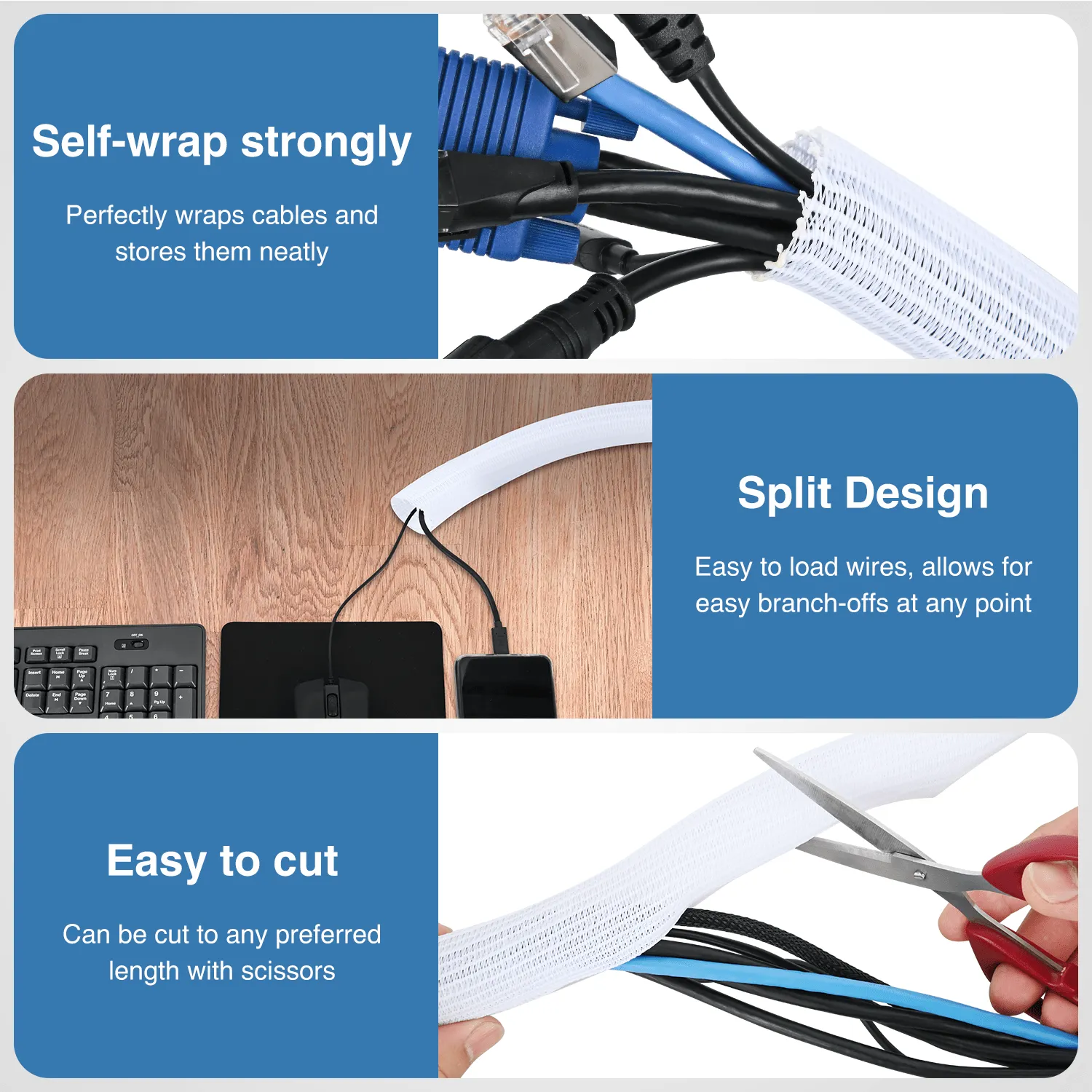 25ft-1inch White Cable Management Sleeves