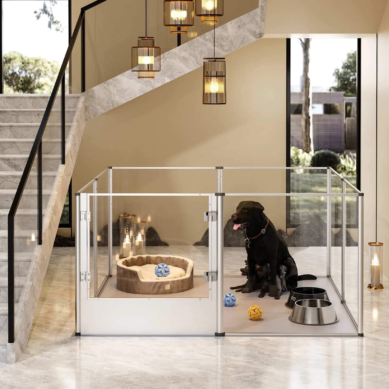 Acrylic Dog Playpen Fence: Indoor Pet Whelping Pen Box Dog Playpen Kennel 32in Taller with Waterproof Fertility Pad for Puppies, Rabbits, Guinea Pig