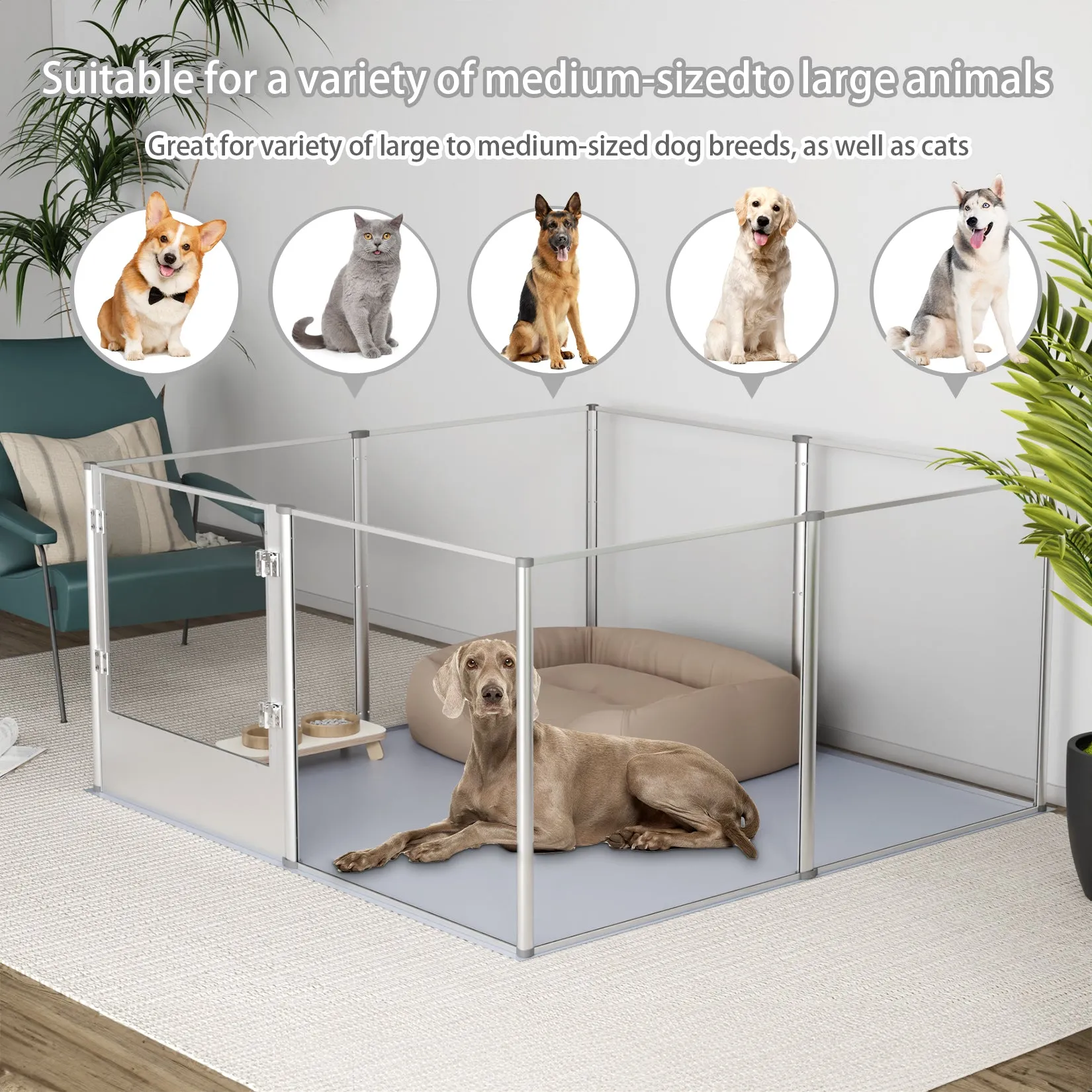 Acrylic Dog Playpen Fence: Indoor Pet Whelping Pen Box Dog Playpen Kennel 32in Taller with Waterproof Fertility Pad for Puppies, Rabbits, Guinea Pig