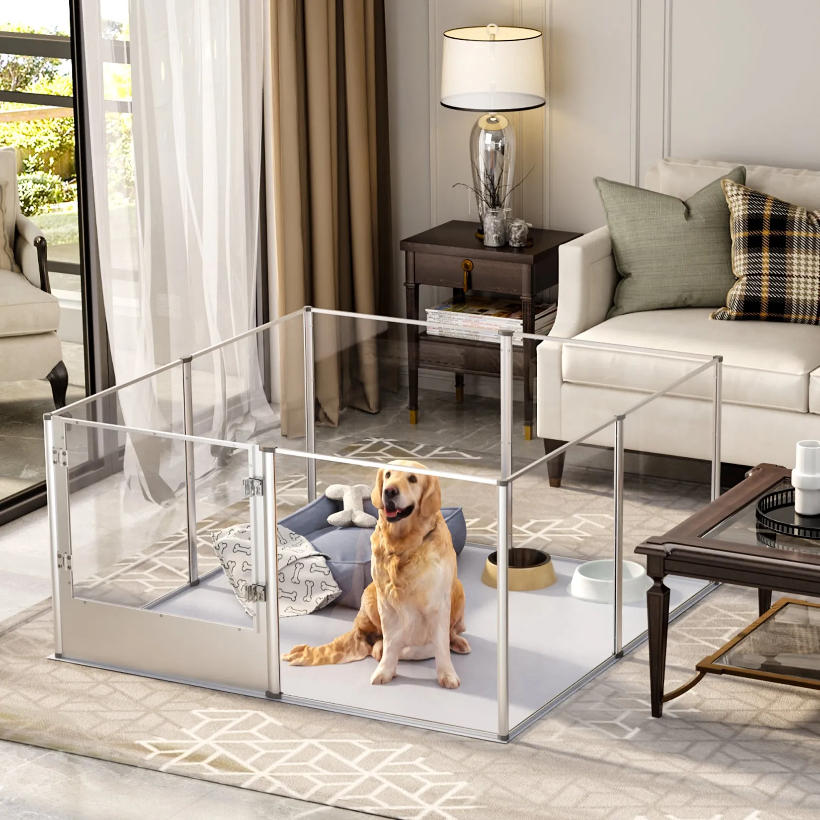 Acrylic Dog Playpen Fence: Indoor Pet Whelping Pen Box Dog Playpen Kennel 32in Taller with Waterproof Fertility Pad for Puppies, Rabbits, Guinea Pig
