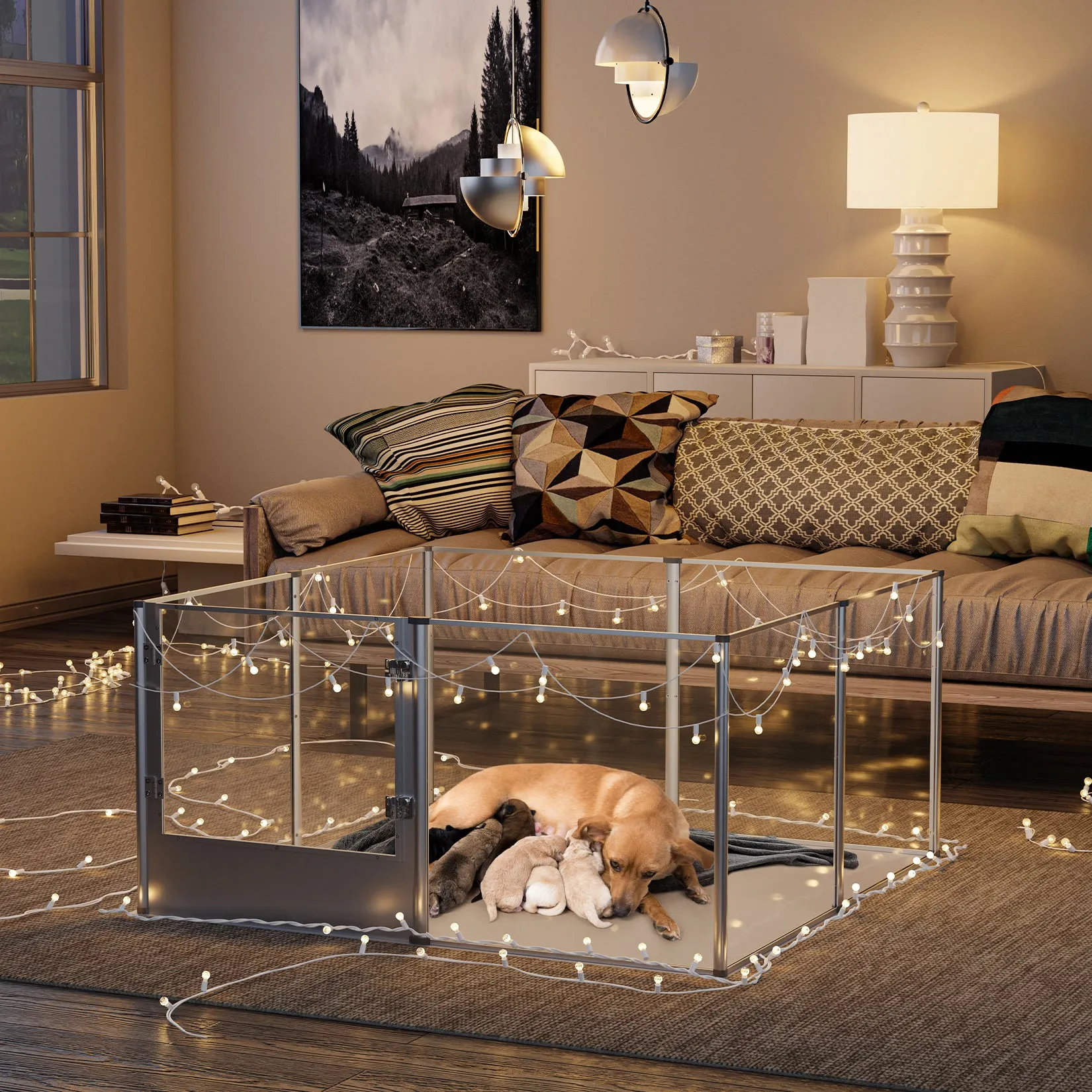 Acrylic Dog Playpen Fence: Indoor Pet Whelping Pen Box Dog Playpen Kennel 32in Taller with Waterproof Fertility Pad for Puppies, Rabbits, Guinea Pig