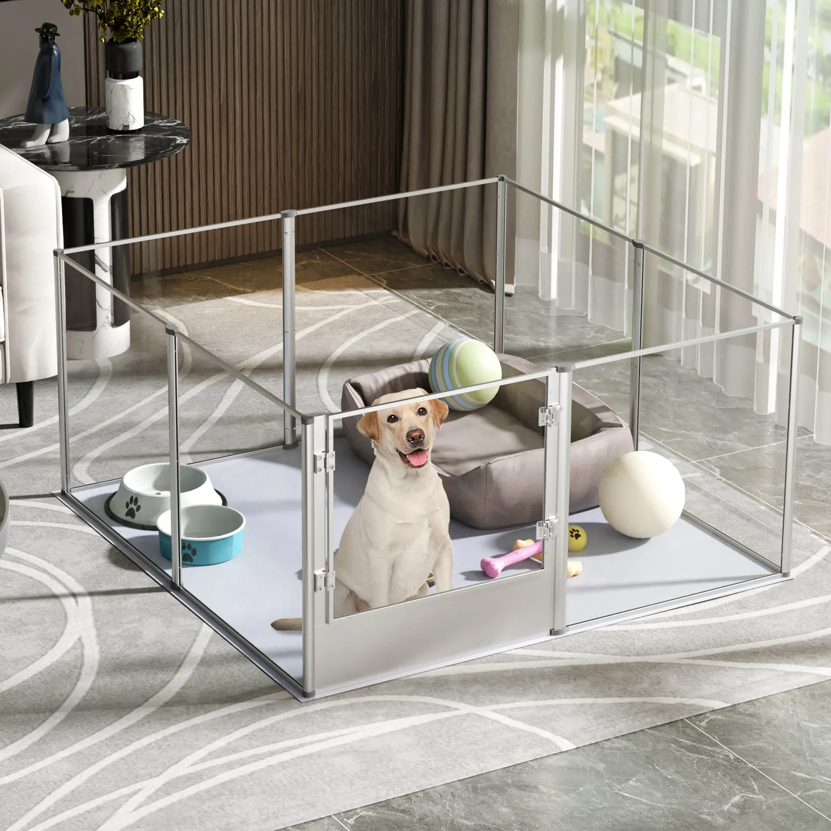 Acrylic Dog Playpen Fence: Indoor Pet Whelping Pen Box Dog Playpen Kennel 32in Taller with Waterproof Fertility Pad for Puppies, Rabbits, Guinea Pig