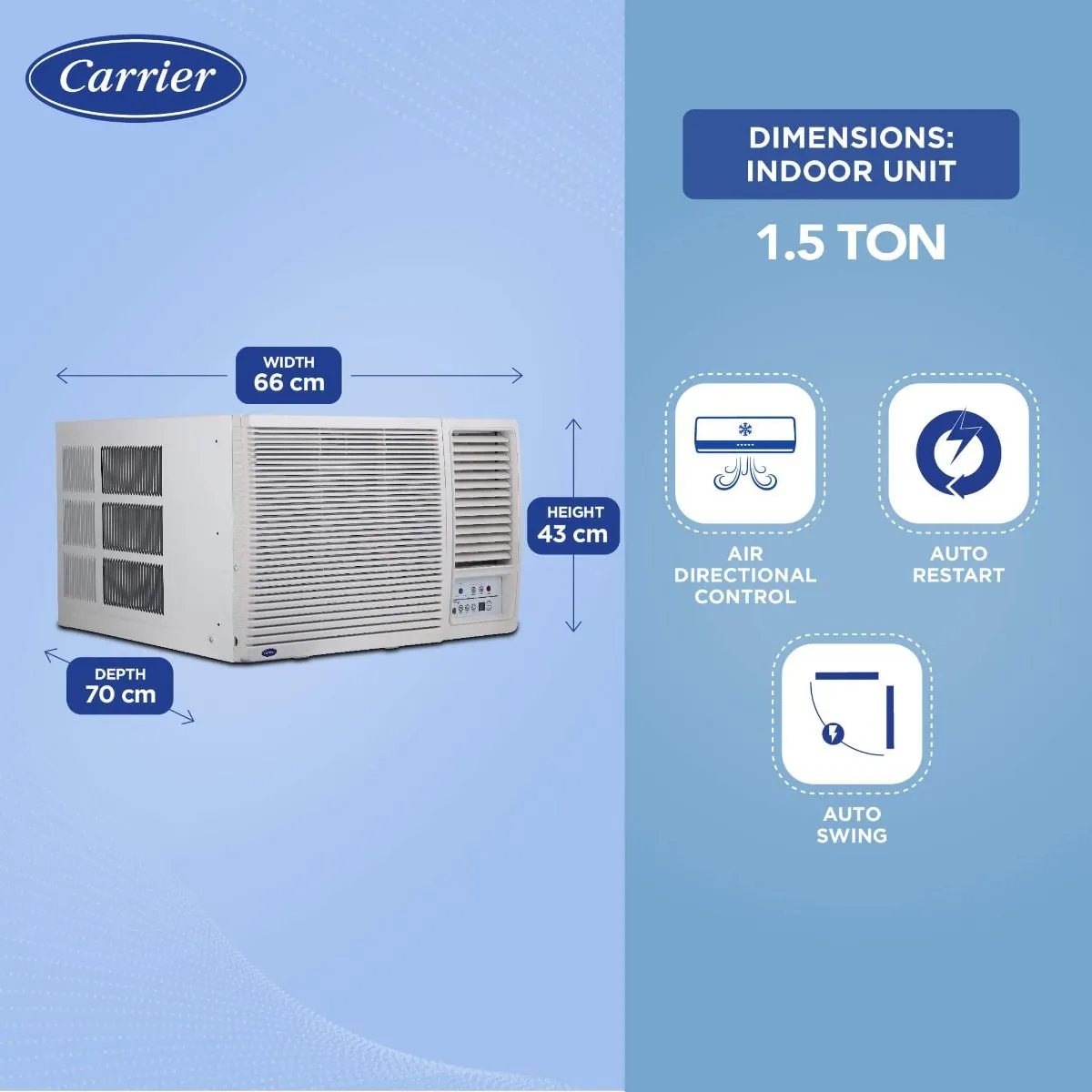 Carrier 18k ESTRELLA EXI 1.5 Ton 3 Star inverter Window AC  Copper, White CIW18EC3R34F0