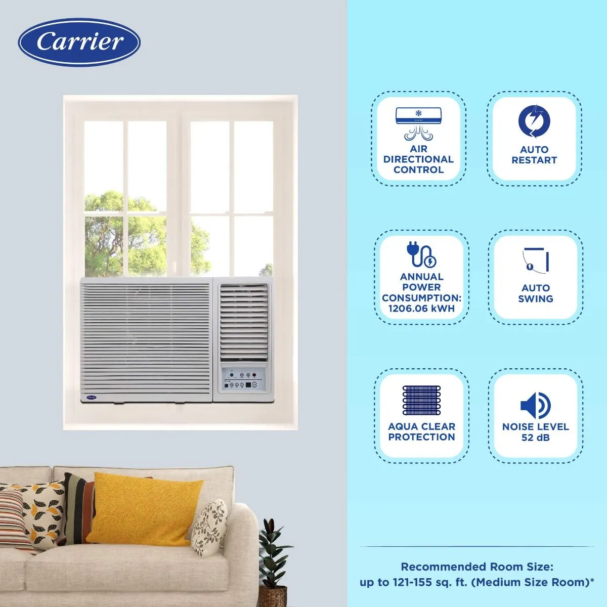 Carrier 18k ESTRELLA EXI 1.5 Ton 3 Star inverter Window AC  Copper, White CIW18EC3R34F0