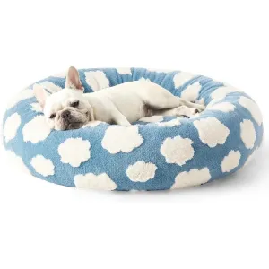 Donut Small Dog Bed | Round Cat Beds for Indoor Cats | Calming Pet Beds with Jacquard Shaggy Plush | Cute Modern Design