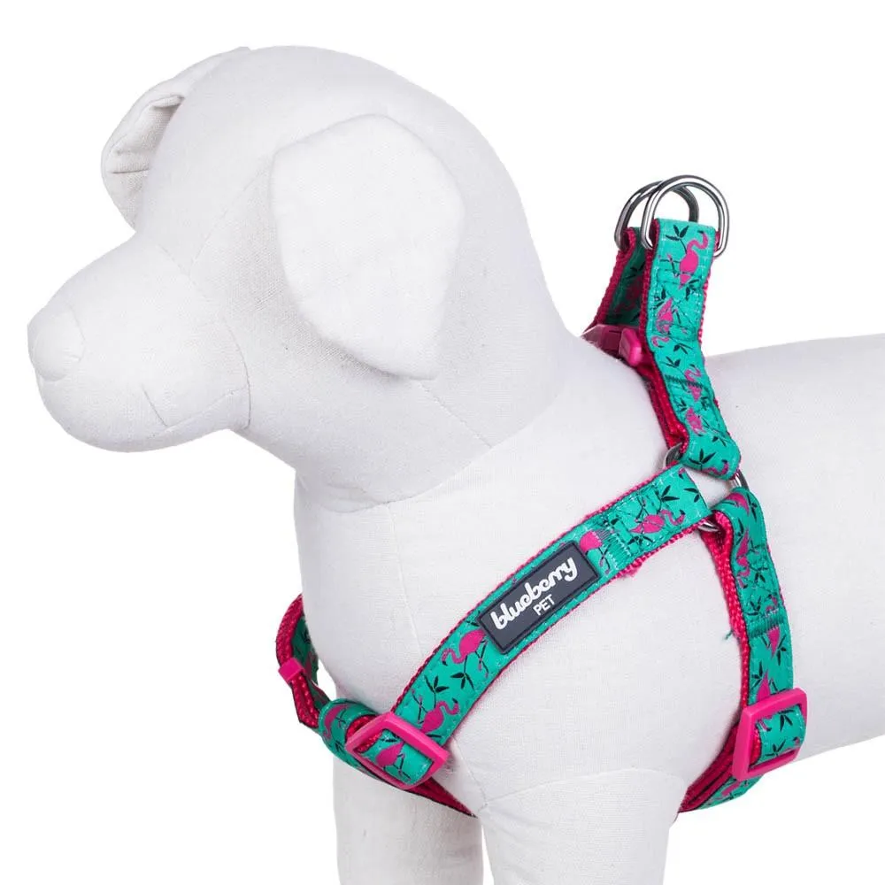 Flamingo Ladybug Dog Harness, Summer Vcation Hawaiian Plam Leaves Harness