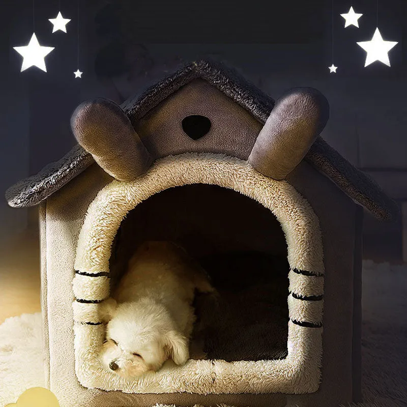 Foldable Small Pet Bed with Removable Cushion, Cat Cave