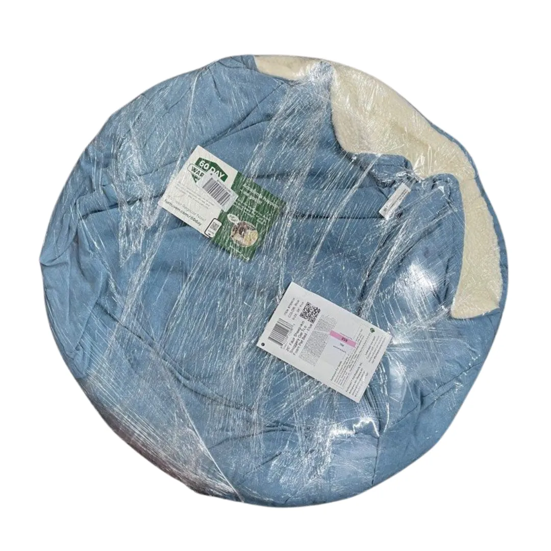 Furhaven 26" Round Cooling Gel Dog Bed for Medium/Small Dogs w/Removable Washable Cover, For Dogs Up to 30 lbs - Sherpa & Suede Snuggery - Blue, 26-inch