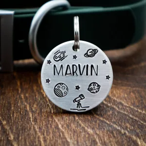 Handstamped Custom Made Dog Tags - Galaxy Design