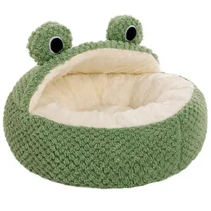 Pet Cat & Dog Nest | Plush Round Cartoon Frog Mat | Winter Warm Deep Sleep Bag | Comfort Soft Puppy Dog Bed | 2-In-1 Warm Cat Basket