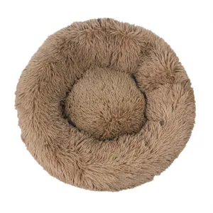 Pet Dog Bedding Warm Plush Round Comfortable Nest Sleeping kennel Coffee M 70cm