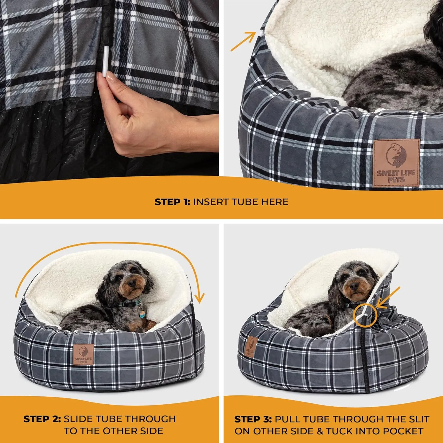Sweet Life Pets Hooded Dog Bed with Collapsible Hood & Blanket