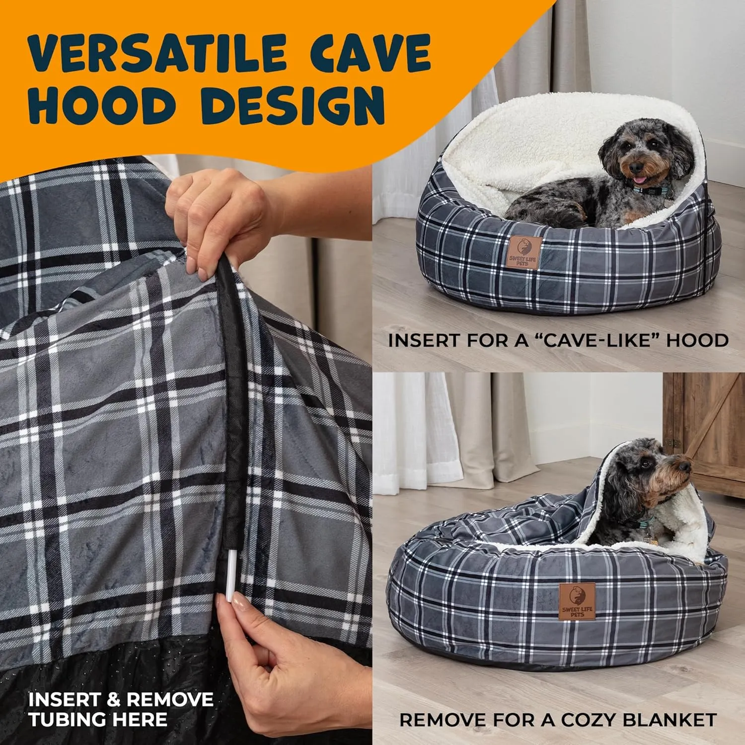 Sweet Life Pets Hooded Dog Bed with Collapsible Hood & Blanket