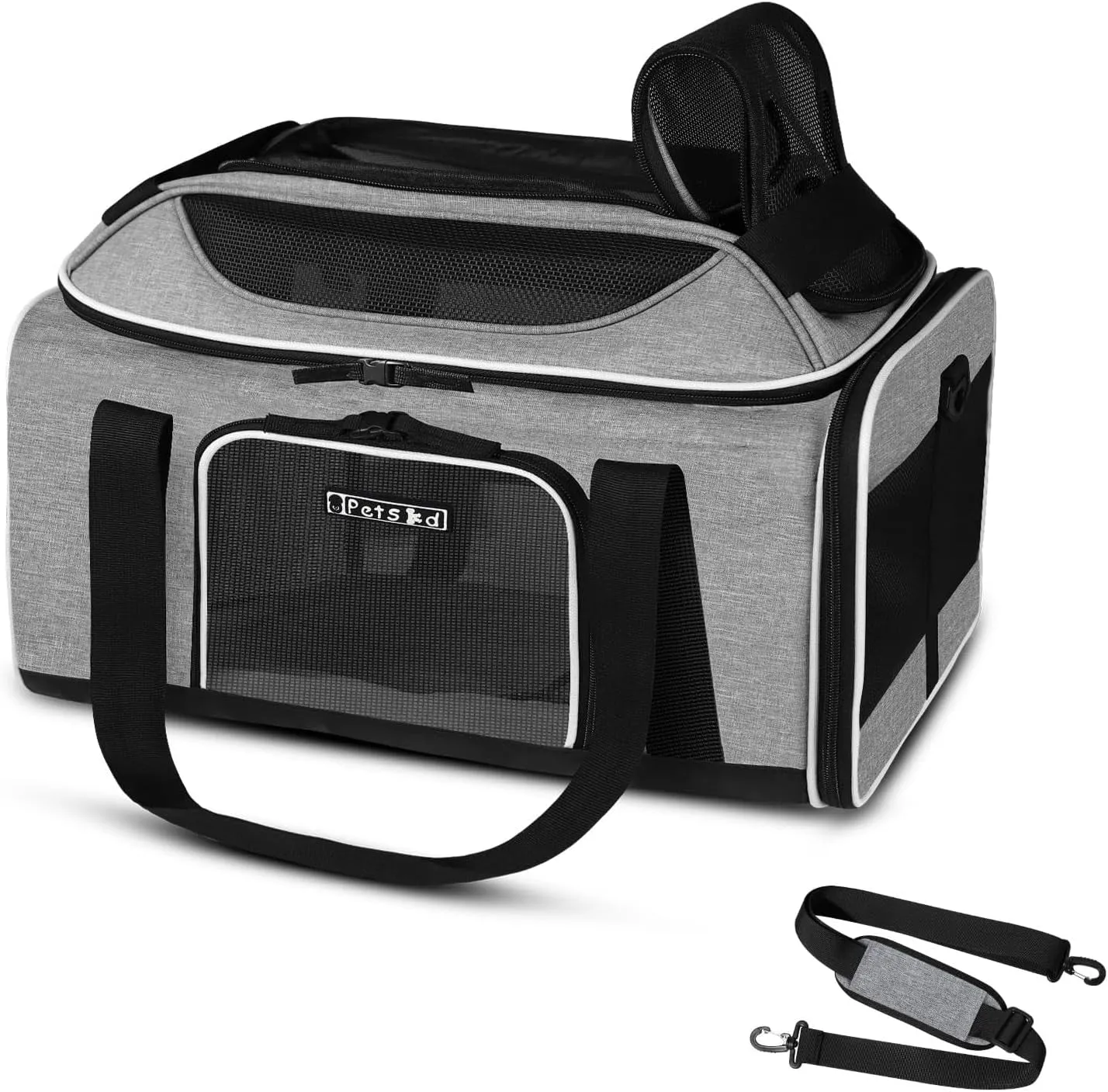 Top-Expandable Pet Carrier 17 X 12 X 8.5 Inch Jetblue Frontier Spirit Airline Approved, Soft Silk Carrier for Small Cats and Dogs with Locking Safety Zippers and Anti-Scratch