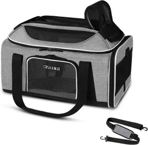 Top-Expandable Pet Carrier 17 X 12 X 8.5 Inch Jetblue Frontier Spirit Airline Approved, Soft Silk Carrier for Small Cats and Dogs with Locking Safety Zippers and Anti-Scratch