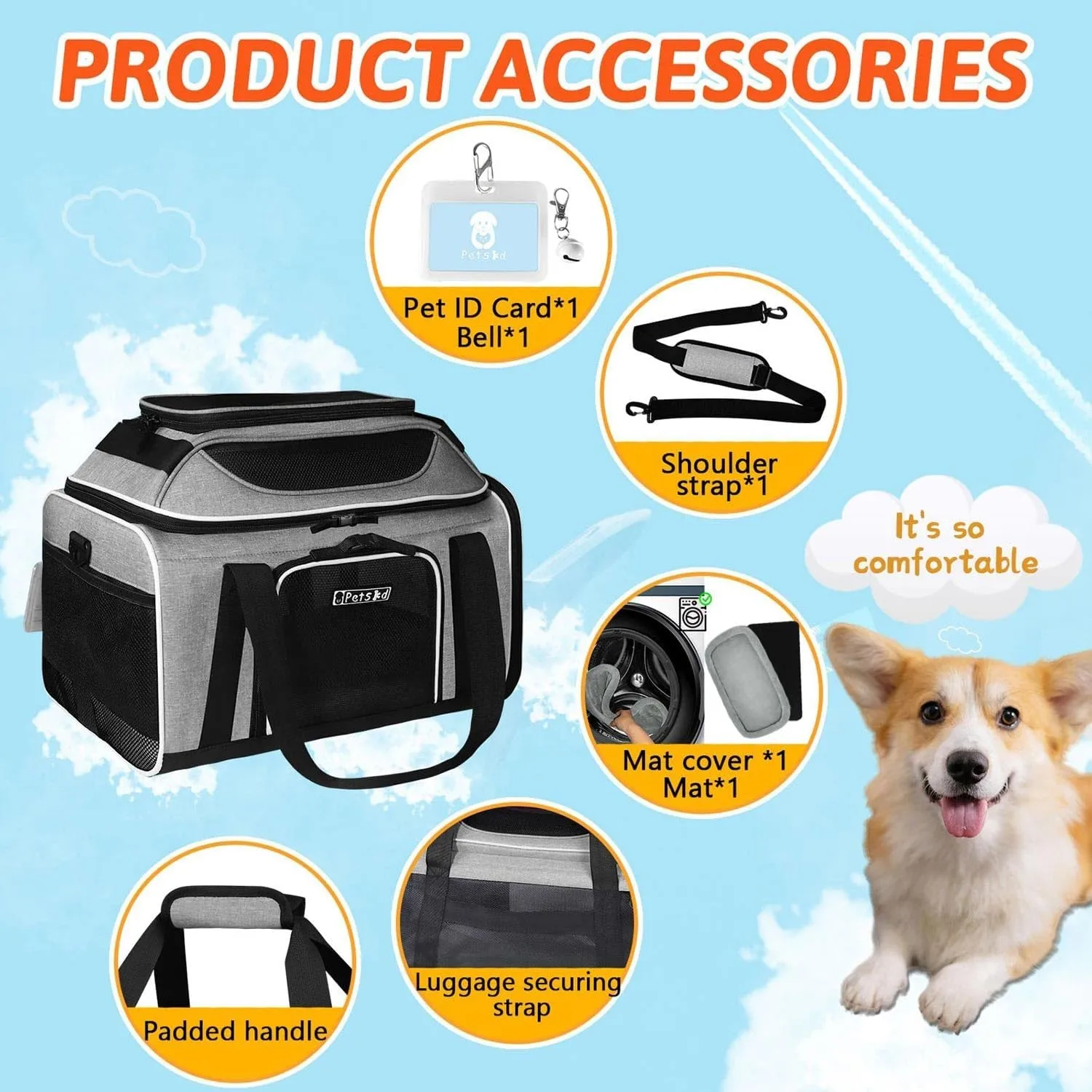Top-Expandable Pet Carrier 17 X 12 X 8.5 Inch Jetblue Frontier Spirit Airline Approved, Soft Silk Carrier for Small Cats and Dogs with Locking Safety Zippers and Anti-Scratch